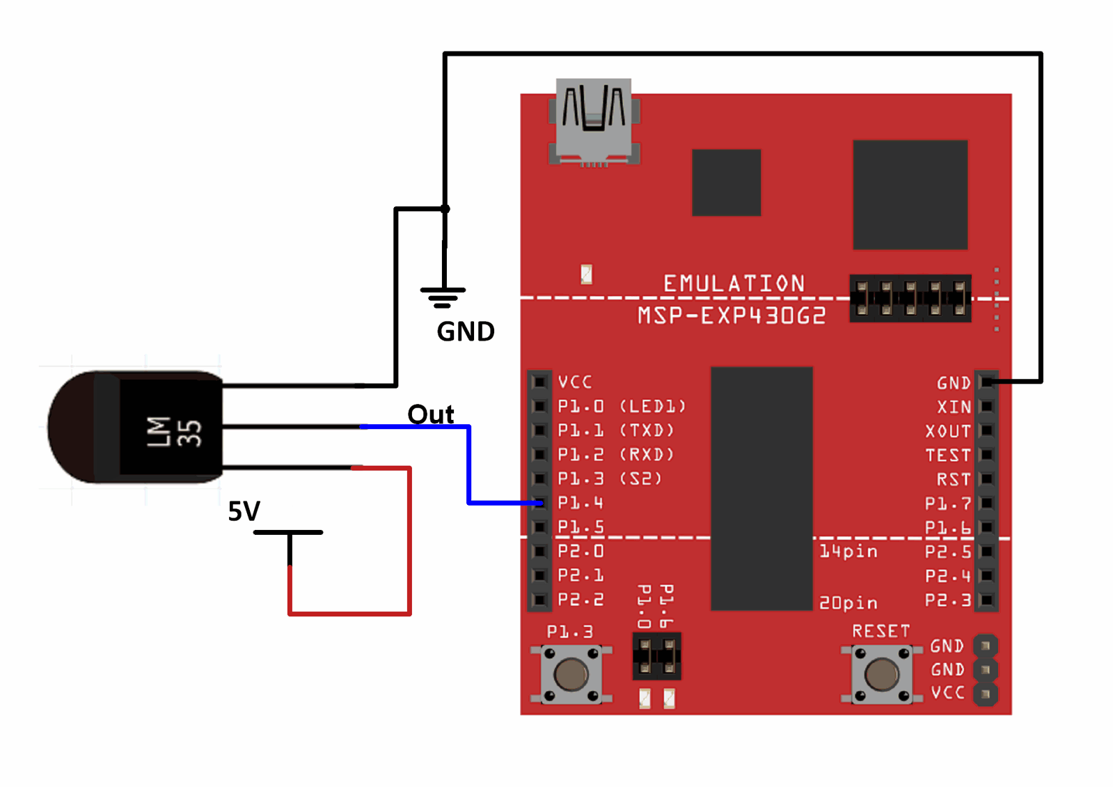 Interfacing LM35 With MSP-EXP430G2 TI Launchpad