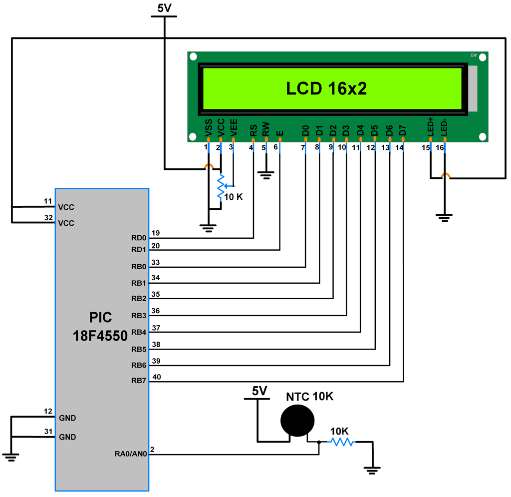 This is the picture of Thermistor Interfacing with PIC microcontroller