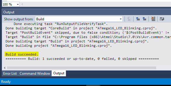 Atmel Studio Output Window