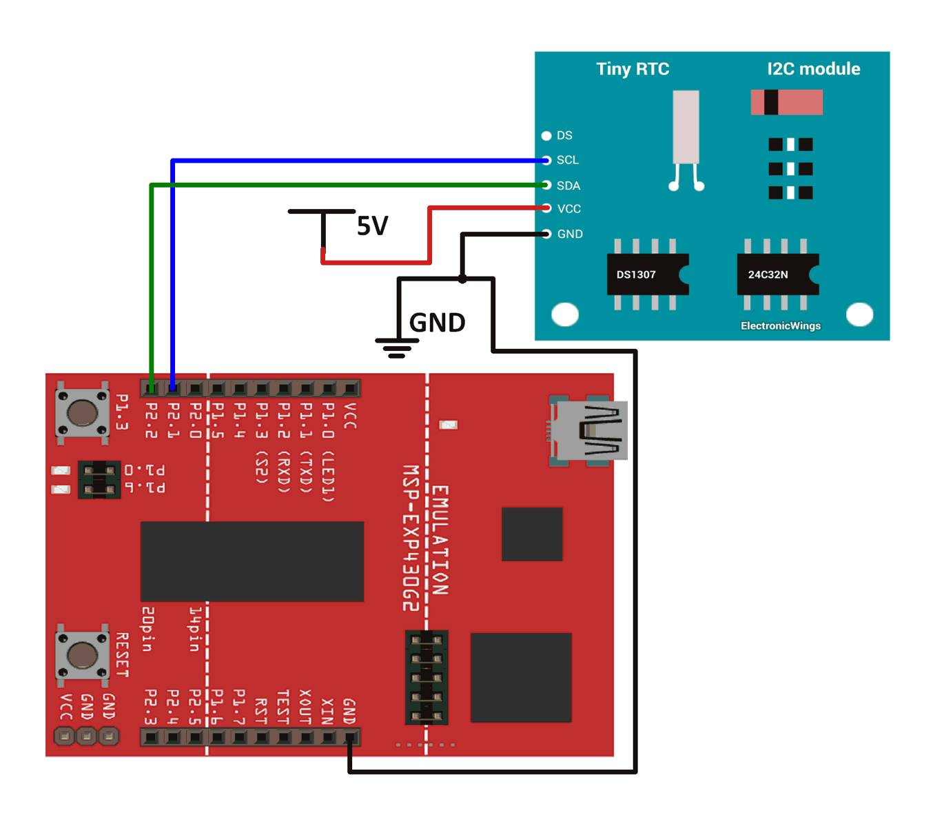 Interfacing DS1307 RTC Module With MSP-EXP430G2 TI Launchpad