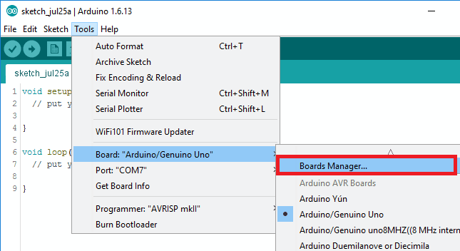 Arduino IDE 板管理器選項