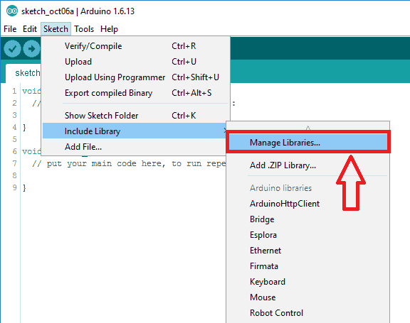 manage library option in arduino