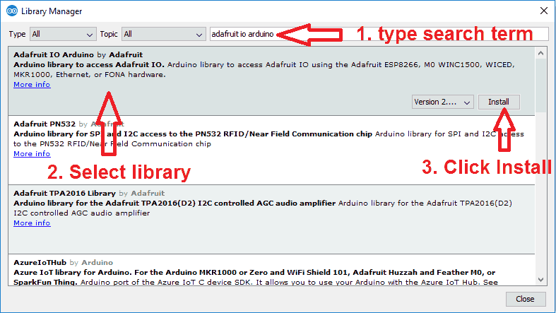 adafruit io arduino library manager