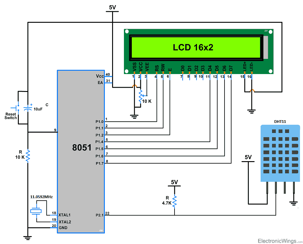 Digital Temperature Sensor Circuit using 8051 & AVR Microcontrollers